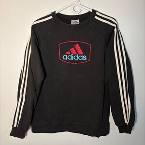 Adidas Crewneck Black and White Sweater with Iconic Stripes